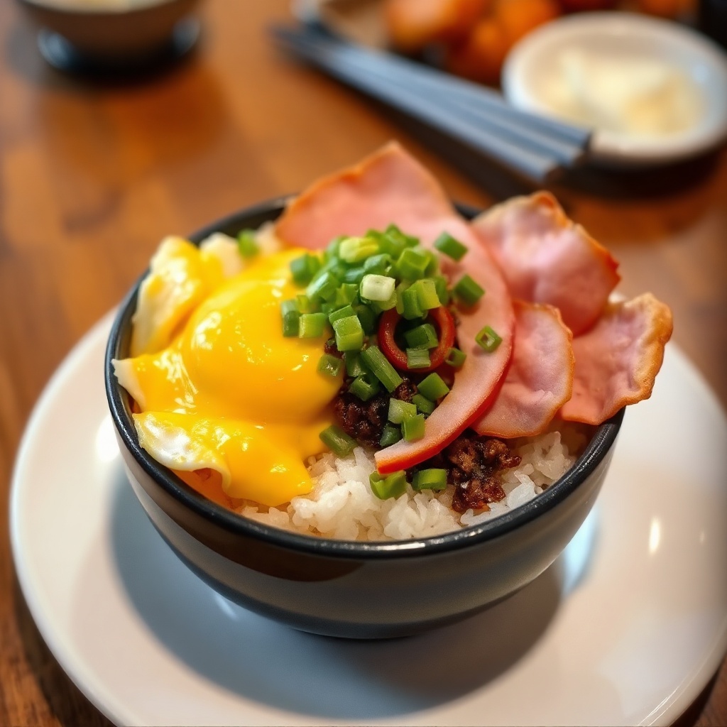 ハムと玉ねぎの卵とじ丼
